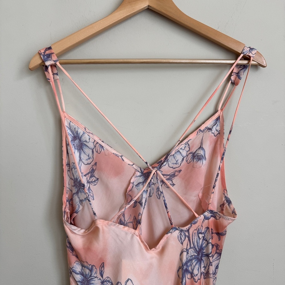 Intimately Free People Cassie Girl Satin Floral Slip Dress Orange Combo - Medium - Picture 14 of 16